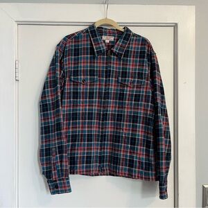 J. Crew Lightweight Blue and Orange Plaid Shirt Jacket work coat men’s large zip